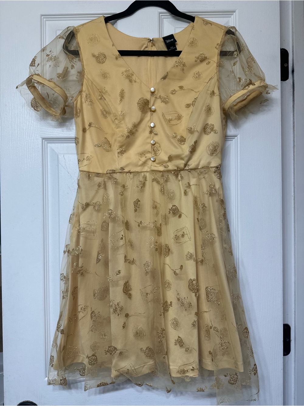 Disney Sparkling Gold Floral Beauty & The Beast Tulle Party Dress SM